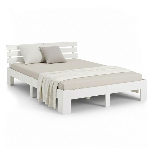 Lit en Bois 180x200 cm Blanc - Lit Double avec 2 Matelas à ressorts - Massif