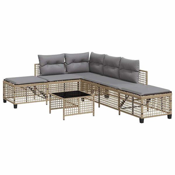 vidaXL Salon de jardin d'angle avec coussins 3Pièces mélange beige rotin
