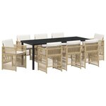 vidaXL Ensemble de salle à manger de jardin 9 pièces avec coussins en poly rotin beige