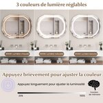Miroir de salle de bain ovale avec led antibuée 3 couleurs fonction mémoire affichage temps/température incassable 20_0005043