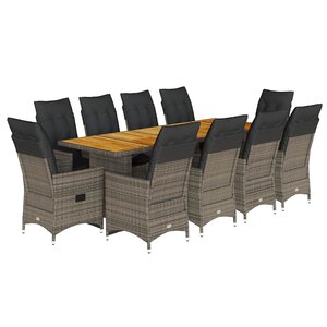 vidaXL Ensemble de bistro de jardin 11 Pièces coussins gris poly rotin