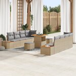 Ensemble de canapés 11 pièces de jardin avec coussins beige poly rattan acacia