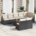 vidaXL Ensemble de canapé de jardin avec coussin 9 Pièces Noir Poly rotin