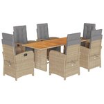 vidaXL Ensemble à manger de jardin et coussins 7 Pièces beige poly rotin