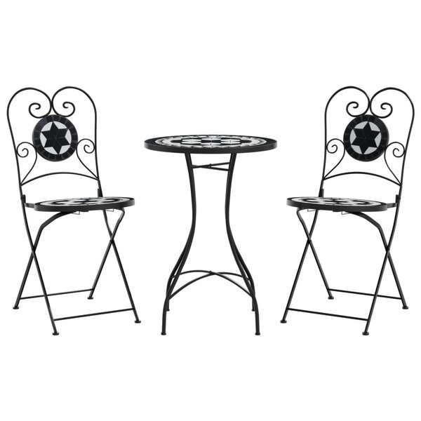 vidaXL Ensemble de bistro mosaïque noir et blanc fer et céramique