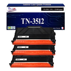 T3AZUR - 3x Toners compatibles avec Brother TN3512 pour Brother HL-L6250DN  HL-L6300DW  HL-L6300DWT  HL-L6400DW  HL-L6400DWT  HL-L6400DWTSP  HL-L6400DWTT  HL-L6450DW Noir - 12 000 pages