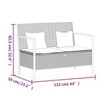 vidaXL Banc de Jardin à 2 Places avec Coussins Noir Résine Tressée