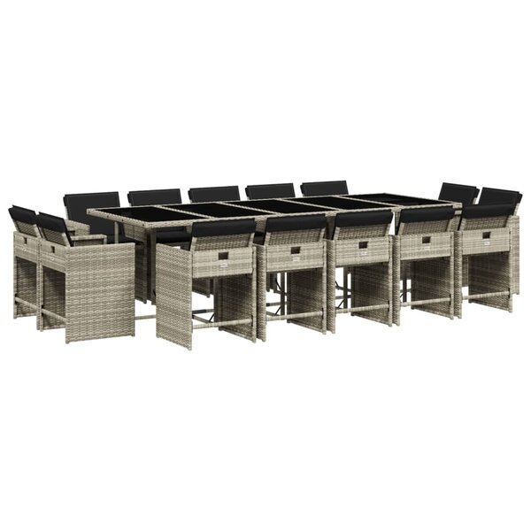 vidaXL Ensemble à manger de jardin et coussins 15 Pièces gris clair rotin