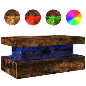 vidaXL Table basse avec lumières LED chêne fumé 90x50x40 cm
