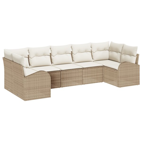 vidaXL Ensemble de jardin 7 pièces avec coussins Beige Poly Rotin