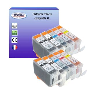 10 Cartouches compatibles avec Canon Pixma MP970, MX700, MX850, PRO 9000, PRO 9000 Mark II remplace Canon PGI-5, CLI-8 XL- T3AZUR