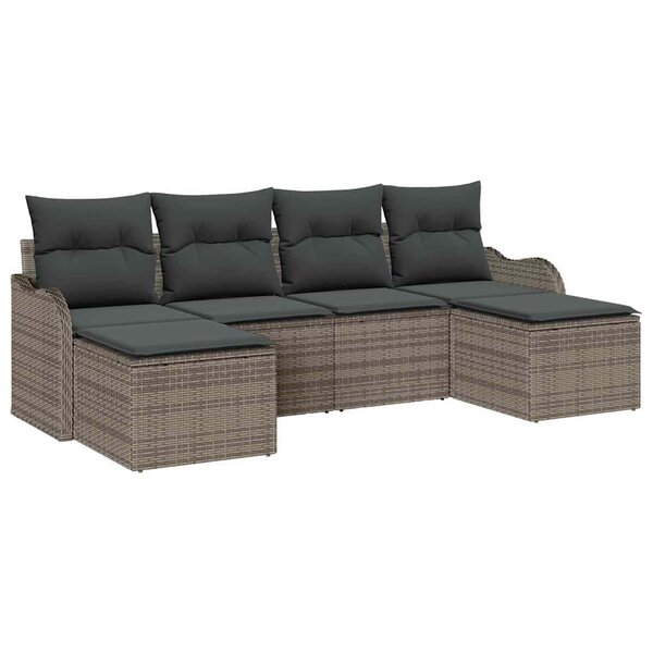 vidaXL Ensemble de canapé de jardin avec coussin 6 Pièces Gris Poly rotin