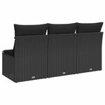 vidaXL Canapé de jardin avec coussins 3 places en polyrotin noir