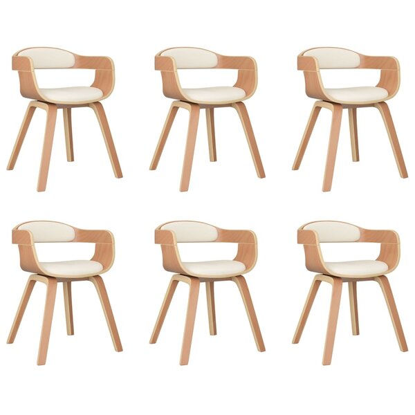 vidaXL Chaises à manger lot de 6 crème similicuir et bois courbé