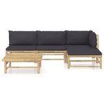 vidaXL Salon de jardin 5 Pièces avec coussins gris foncé bambou
