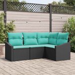 vidaXL Ensemble de Canapés avec coussin 4 Pièces Noir polyrotin
