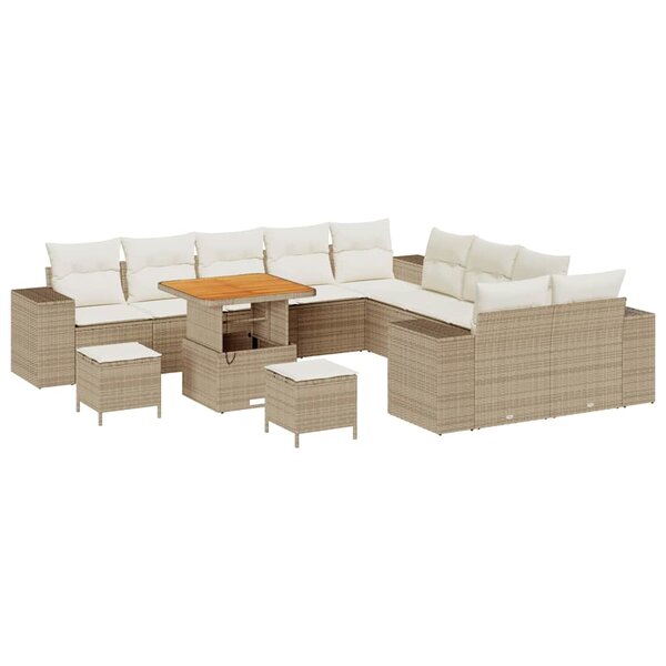 vidaXL Ensemble de canapé de jardin 13 Pièces Beige polyrotin