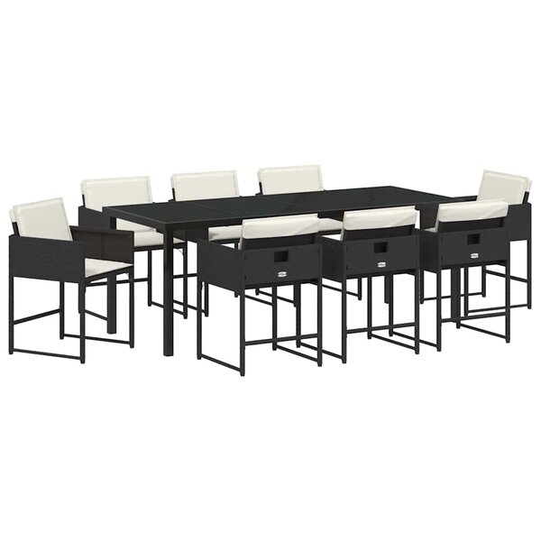 vidaXL Ensemble de salle à manger pour jardin 9 Pièces Noir polyrotin