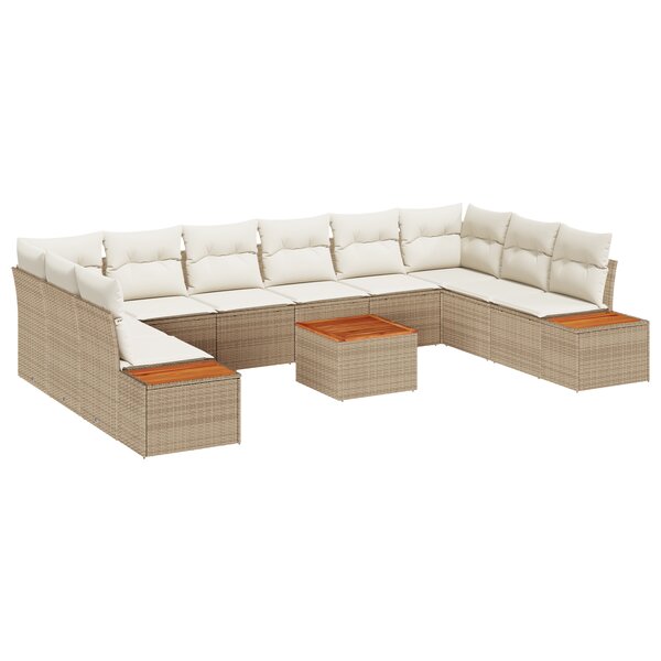 Ensemble de canapé de jardin 11 pièces vidaXL avec coussins Beige Poly Rotin Acacia