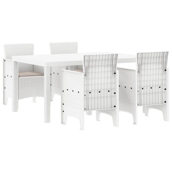 vidaXL Ensemble de salle à manger de jardin 5 pièces avec coussins Blanc Rotin PE