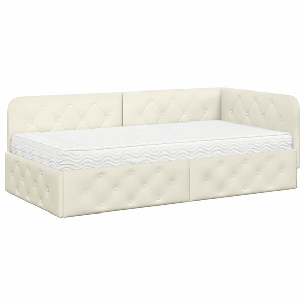 vidaXL Cadre de lit d'angle Crème 90 x 190 cm Velours