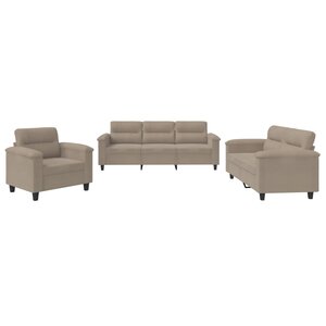 vidaXL Ensemble de canapés 3 Pièces avec coussins taupe tissu microfibre