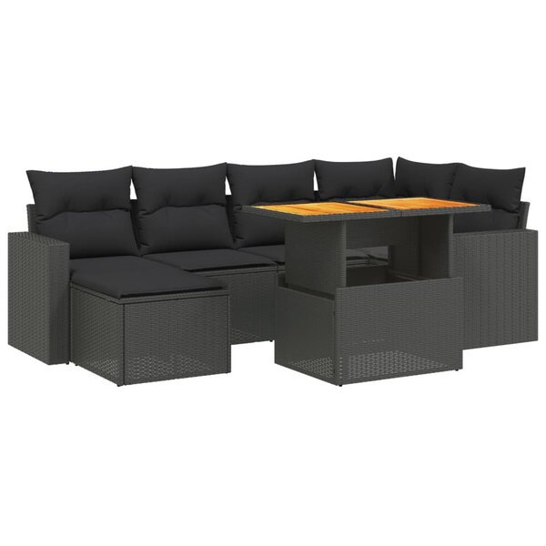 vidaXL Salon de jardin 7 Pièces avec coussins noir résine tressée
