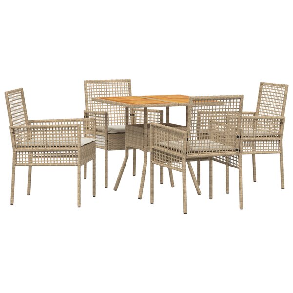 vidaXL Ensemble de salle à manger de jardin 5 pièces avec coussins Beige Poly Rotin