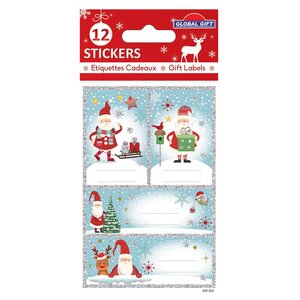 12 étiquettes adhésives de Noël - Paillettes argentées