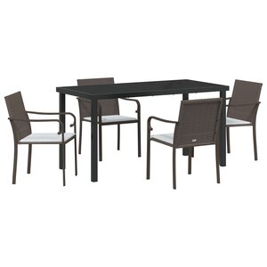 Ensemble de jardin 5 pièces avec des coussins en poly rattan marron