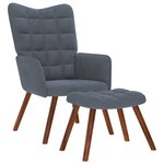 vidaXL Chaise de relaxation avec tabouret Gris foncé Velours