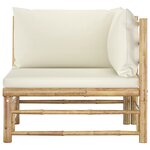 vidaXL Salon de jardin 2 Pièces avec coussins blanc crème bambou