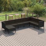 vidaXL Salon de jardin 8 Pièces avec coussins résine tressée noir