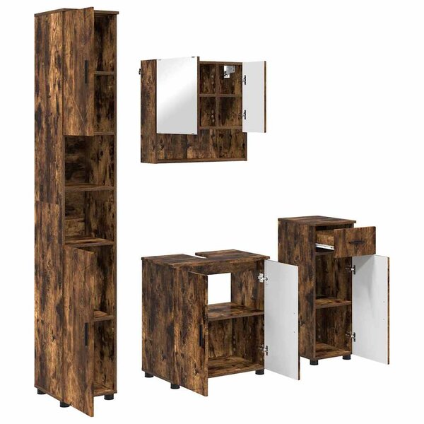 vidaXL Ensemble de mobilier de salle de bain 4 Pièces Chêne fumé