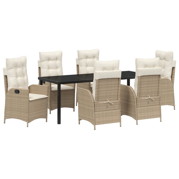 vidaXL Ensemble de salle à manger de jardin 7 pièces avec coussins beige en poly rattan