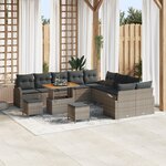 vidaXL Ensemble de 13 pièces de sofa de jardin avec coussins en rotin poly gris acacia