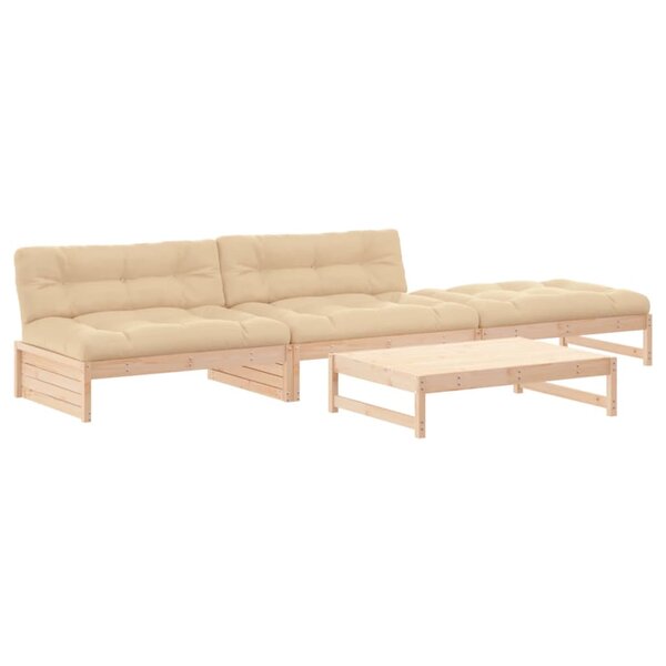 vidaXL Salon de jardin 4 Pièces avec coussins bois massif