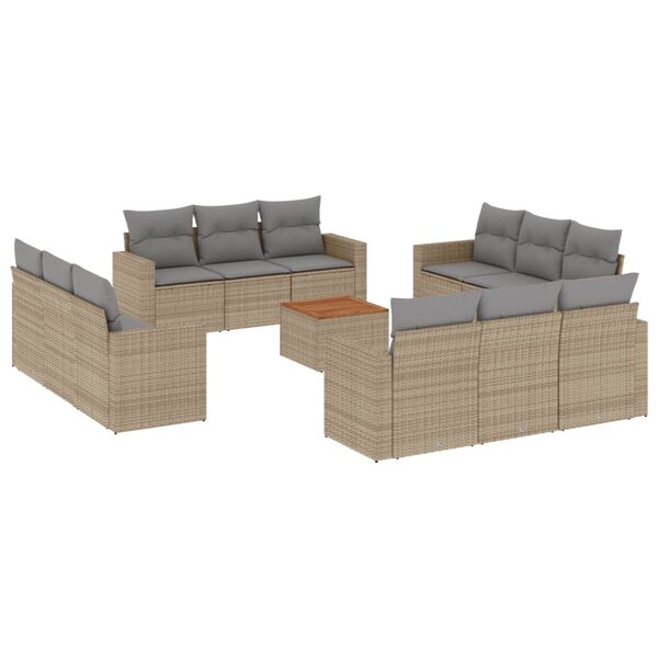 vidaXL Salon de jardin et coussins 13 Pièces mélange beige résine tressée