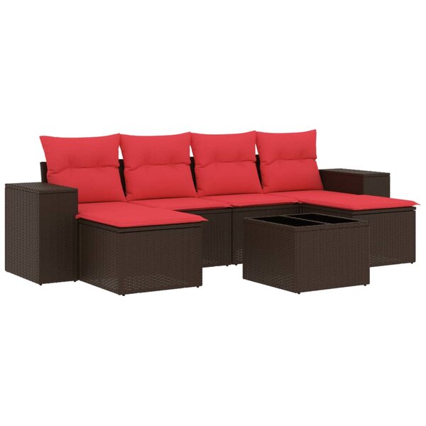 vidaXL Salon de jardin avec coussins 7 Pièces marron résine tressée