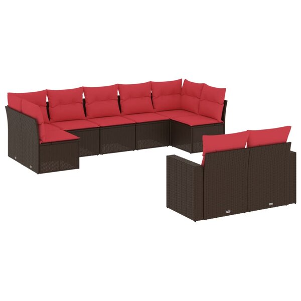 vidaXL Salon de jardin avec coussins 9 Pièces marron résine tressée