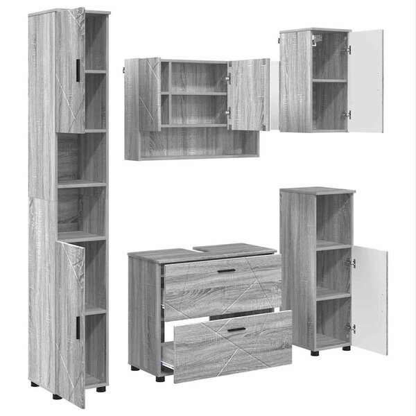 vidaXL Ensemble de mobilier de salle de bain 5 Pièces Sonoma gris