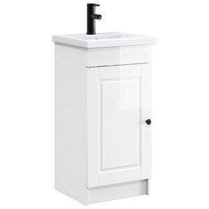 vidaXL Meuble de salle de bain avec évier Blanc brillant