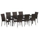 vidaXL Ensemble de salle à manger pour jardin 9 Pièces Marron Poly rotin