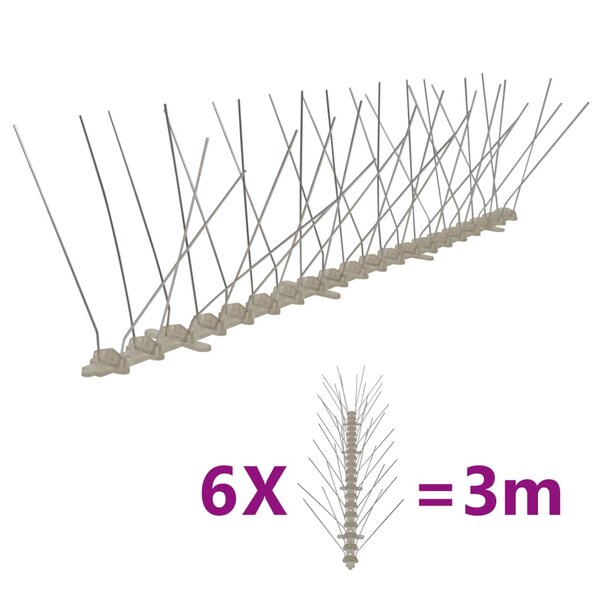 vidaXL Ensemble de 6 pointes à 4 rangées contre oiseaux Plastique 3 m