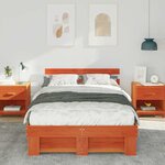 vidaXL Cadre de lit avec tête de lit Brun cire 140 x 190 cm Pin massif