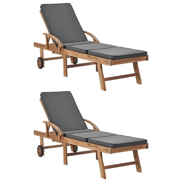vidaXL Chaises longues et coussins 2Pièces Bois de teck solide Gris foncé
