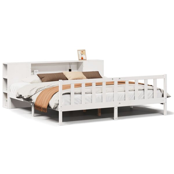 vidaXL Lit bibliothèque sans matelas blanc 200x200 cm bois pin massif