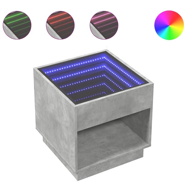 vidaXL Table de chevet avec LED infini gris béton 50x50x50 cm