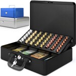ACROPAQ Caisse monnaie Professionnelle XL 36x27x11cm- Coffret Monnaie Acier- Monnayeur 2 clés Compartiments monnaie- Poignée Robuste