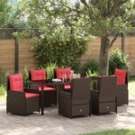 vidaXL Set de jardin de 7 pièces en rattan poly marron